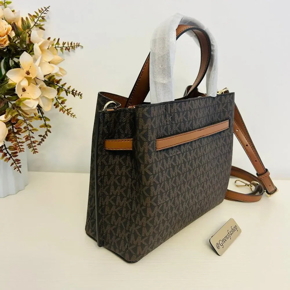 Michael Kors Emilia Small Satchel Crossbody Bag Brown MK Signature - Picture 6 of 11